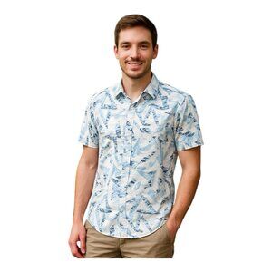 ROMWE Mens Geometric Vacay Button Down Shirt~Size Med~Blue White Black ~ L14 06